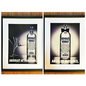 Framed Pair 1985 Absolut Vodka Original Print Ads The New Yorker Magazine